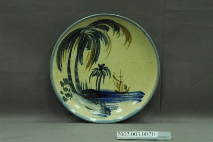盤子手繪彩釉椰樹小船圖圓盤 (共10張)