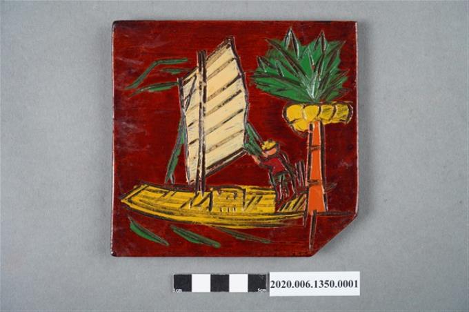 木製原住民人文生活圖樣漆器擺飾 (竹筏) (共6張)