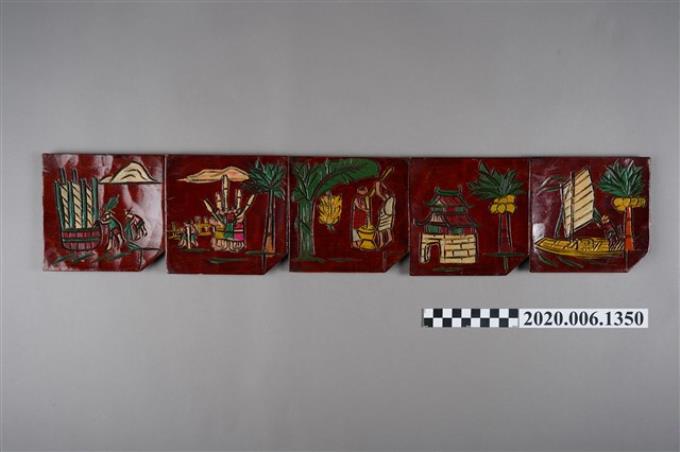 木製原住民人文生活圖樣漆器擺飾組 (共6張)