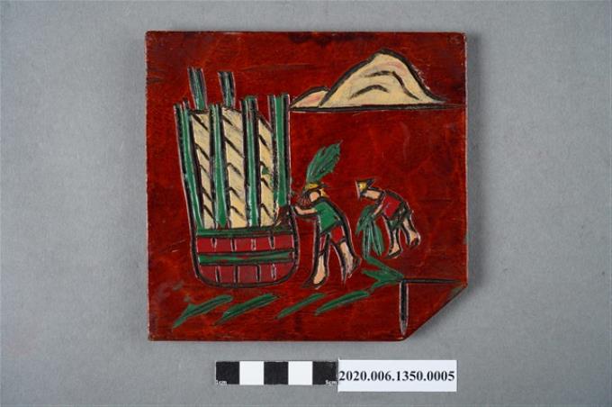 木製原住民人文生活圖樣漆器擺飾 (雙人拔草) (共6張)