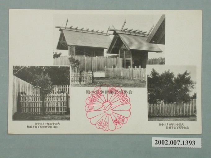 臺南神社社務所發行臺南神社本殿及皇太子與北白川宮大妃殿下手植榕樹 (共2張)