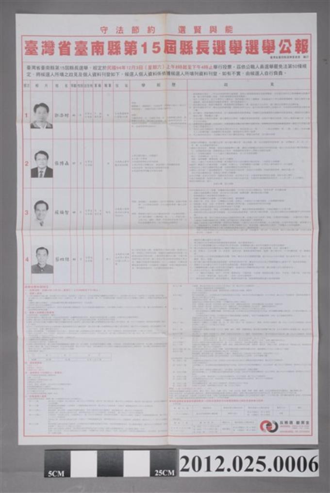 2005年臺灣省臺南縣第15屆縣長選舉選舉公報 (共2張)