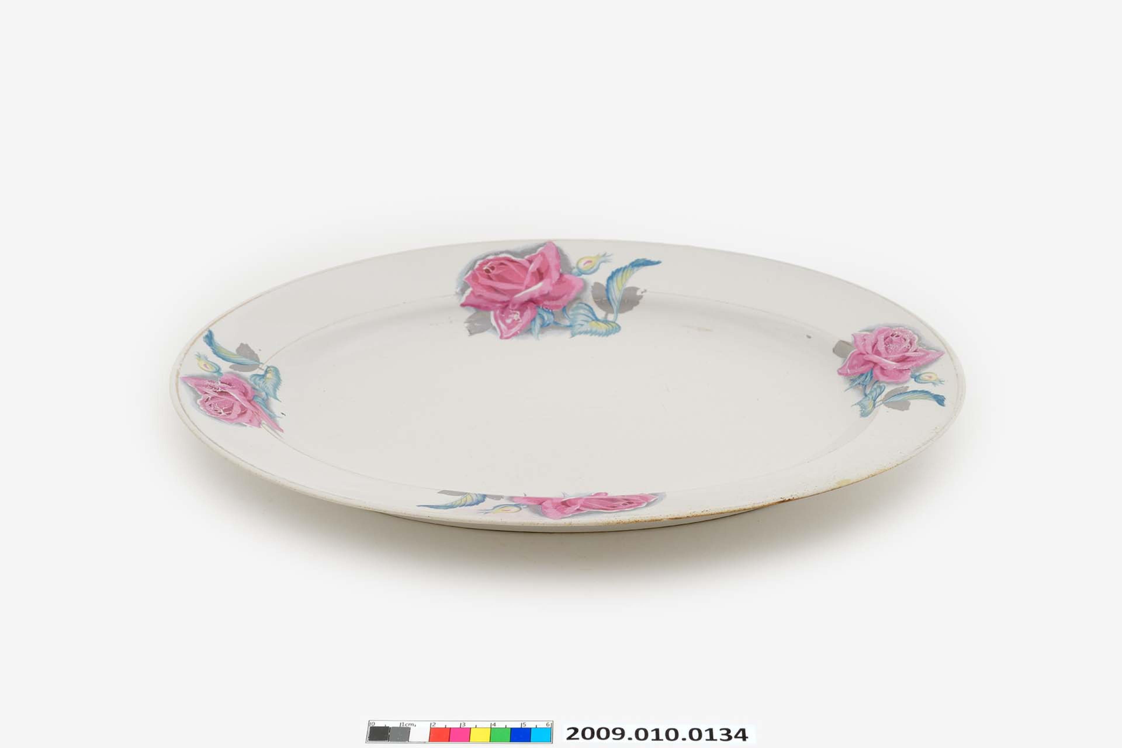 白瓷彩釉印花薔薇紋橢圓盤 (共2張)