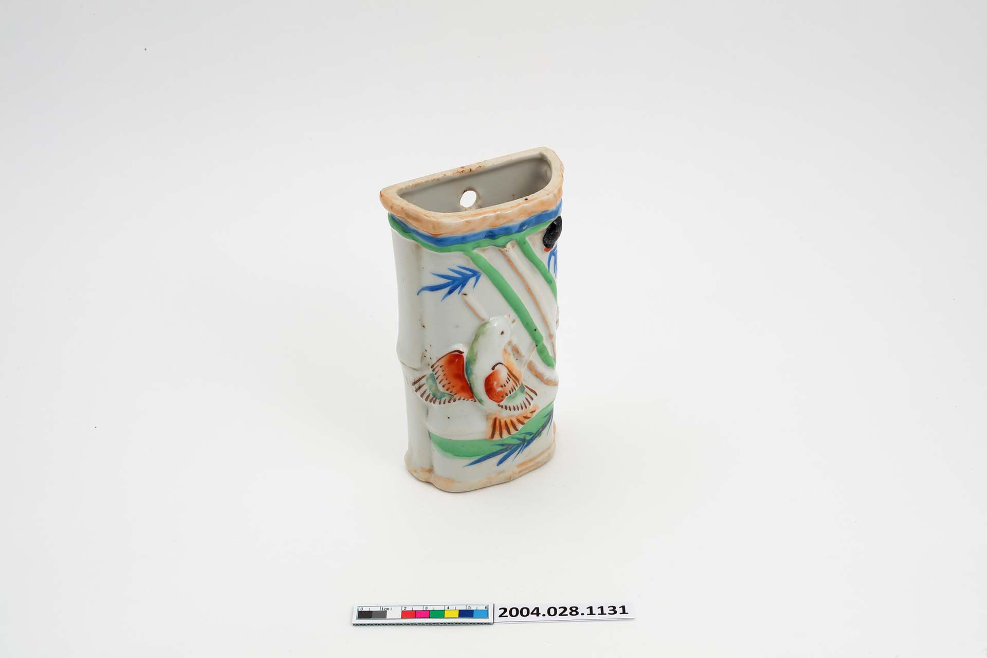白瓷半圓形小鳥紋彩繪筷筒 (共2張)