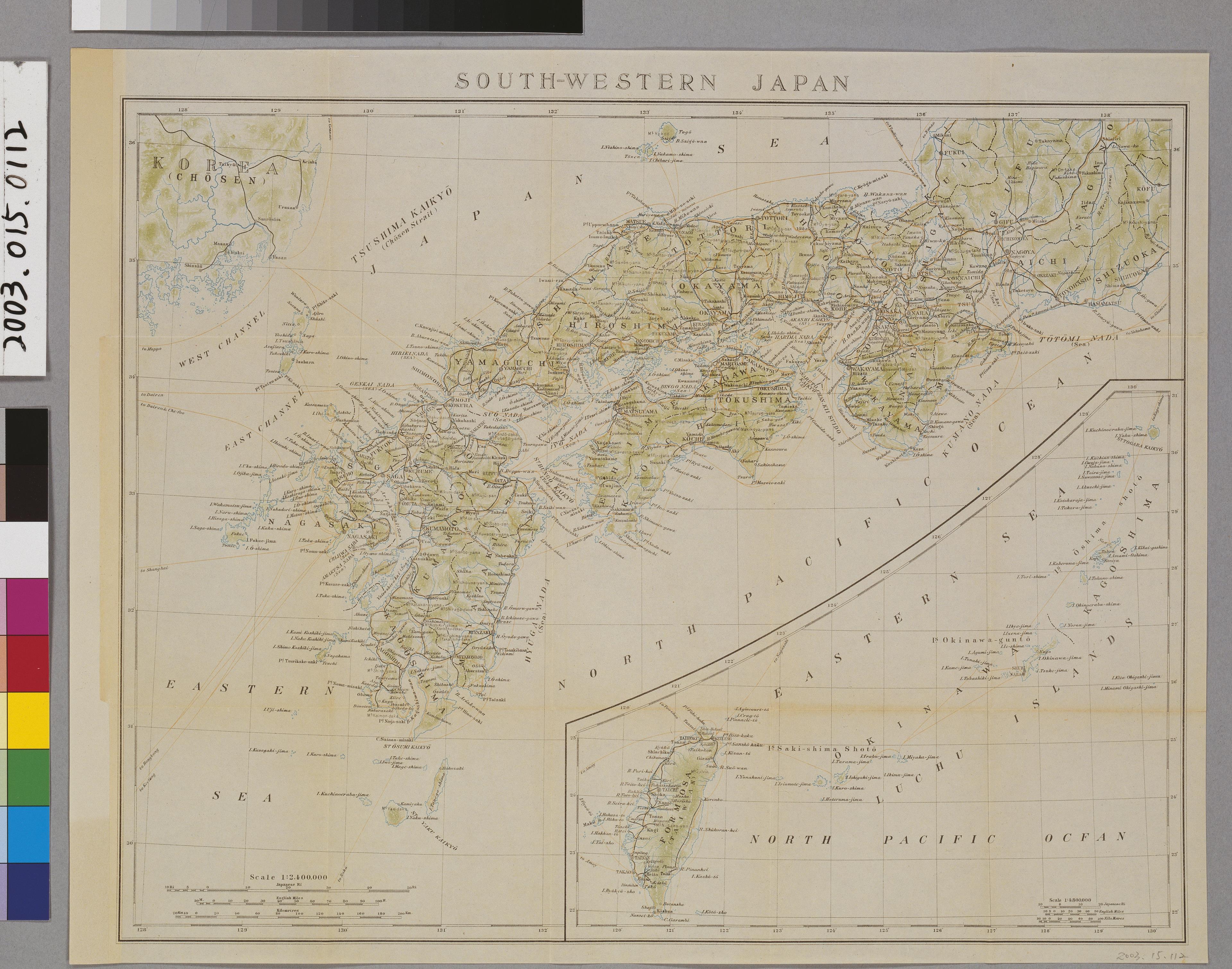 日本鐵道省〈二百四十萬分一日本西南部地圖〉 (共1張)