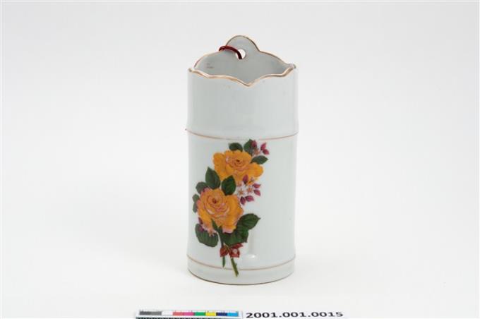 白瓷鑲金邊半圓形玫瑰紋彩繪筷筒