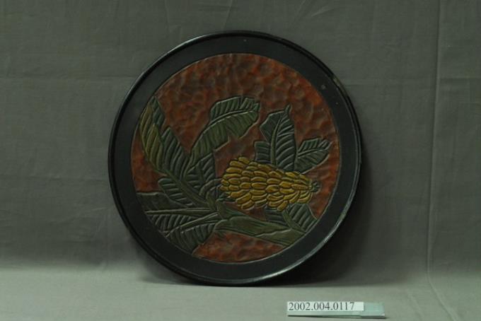 木胎雕刻彩繪磨顯香蕉在欉黃蓬萊塗圓型盤 (共10張)