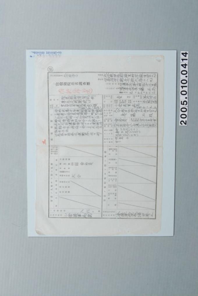 臺南兵事部除役退院患者調查票 (共1張)