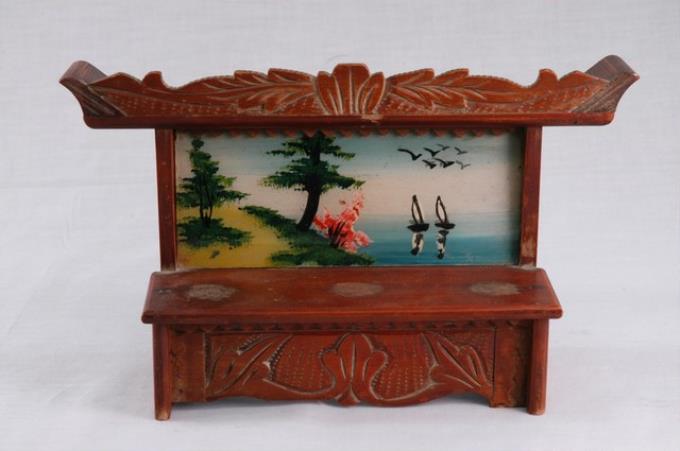木雕彩繪山水帆船畫薦盒 (共2張)