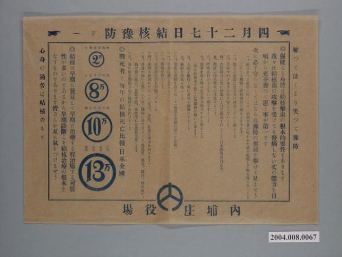 內埔庄役場發行結核預防宣傳單 (共2張)