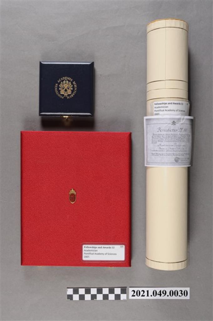李遠哲2007年梵諦岡宗座科學院院士證書及獎章組 (共6張)