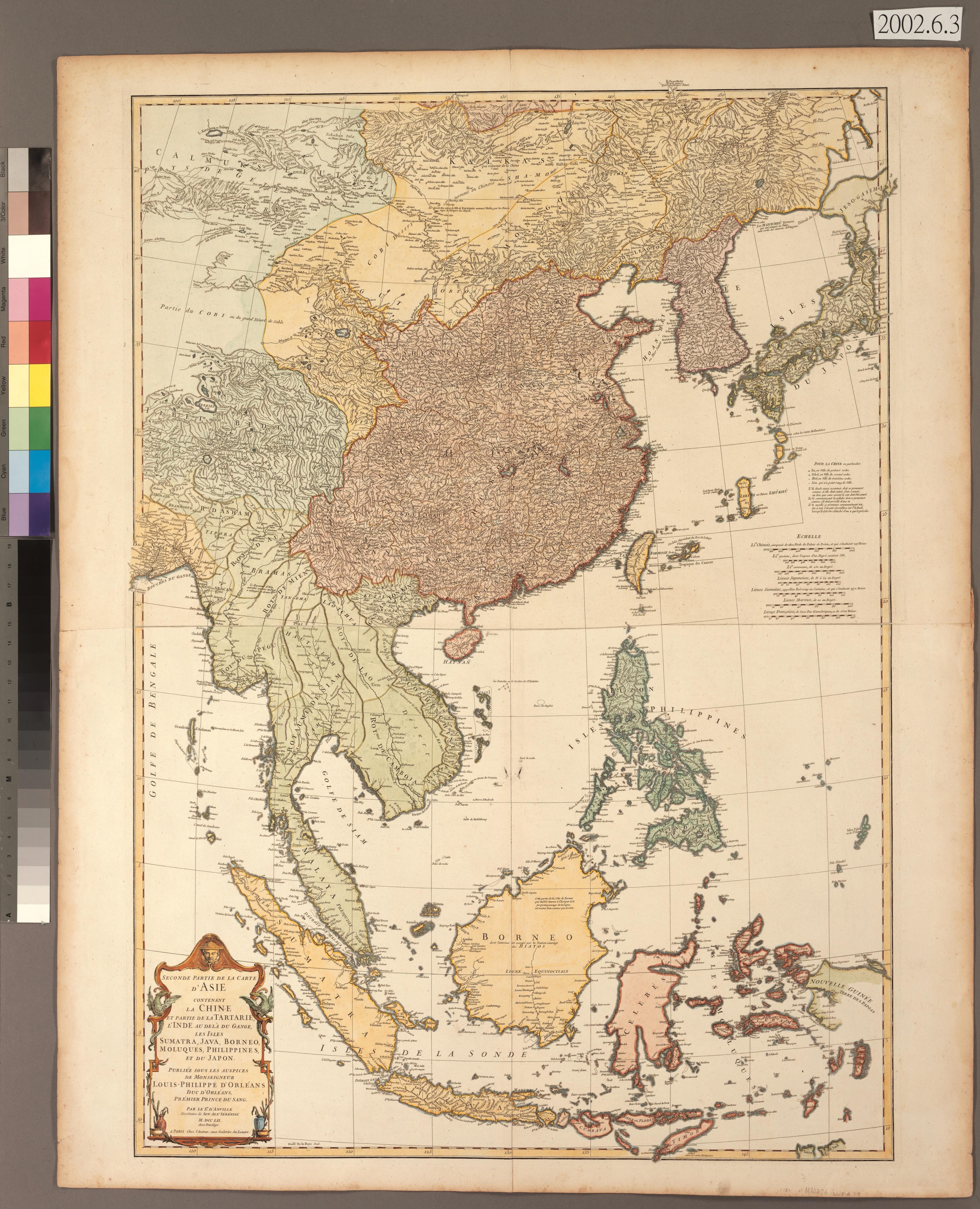 St. d'Anville〈亞洲地圖第二圖：含中國、韃靼、印度、恆河、蘇門答臘、爪哇、婆羅洲、摩鹿加、菲律賓、日本等地〉 (共2張)