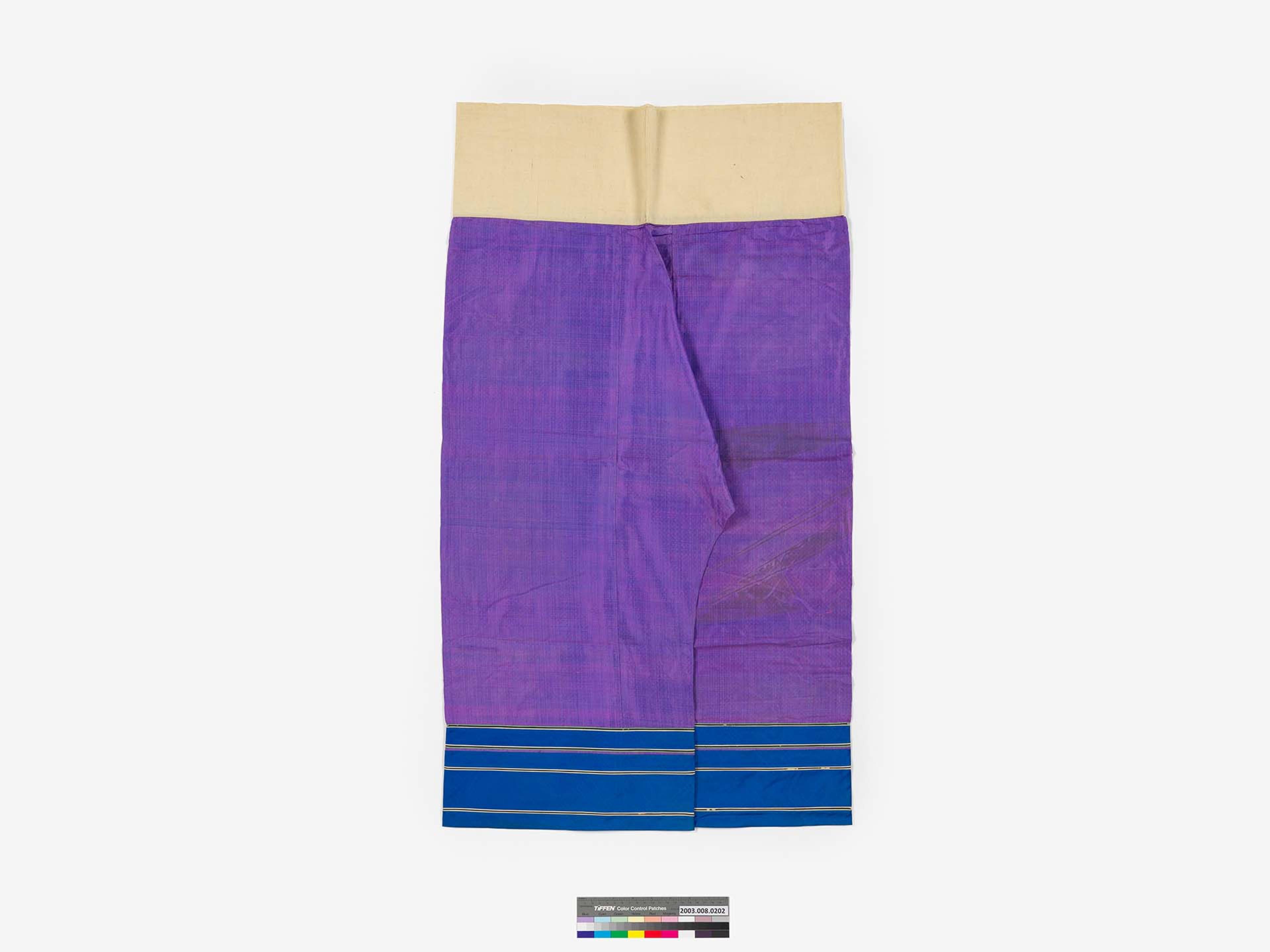 紫色絲質菱格織紋條紋飾邊合襠女褲 (共2張)